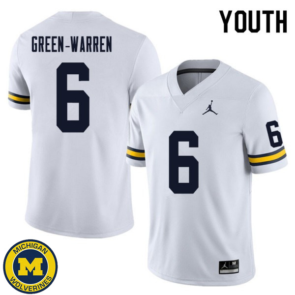 Youth Michigan Wolverines #6 Darion Green-Warren White University Jersey